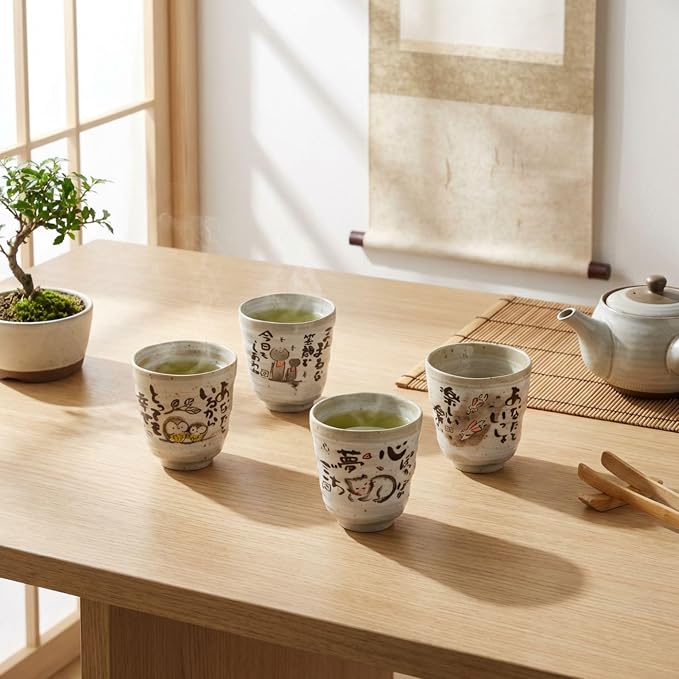 Japanese Tea Cups Handleless Coffee Mugs 6.4 oz Set of 4 | Mino Yaki ceramic - Image 4