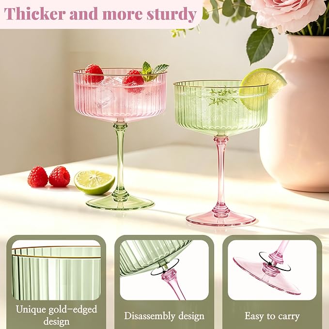12PCS Plastic Martini Glasses, Unbreakable Reusable Champagne Coupe, Removable - Image 3