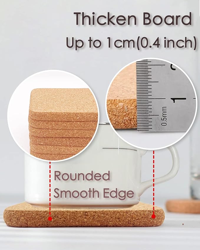 Cork Coasters for Drinks, 4 x 4 Inches | High Density Thick Fine Particle Cork - Image 6