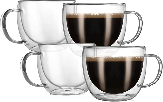 CNGLASS 8oz Double Wall Glass Coffee Mugs, Cappuccino by CNGLASS