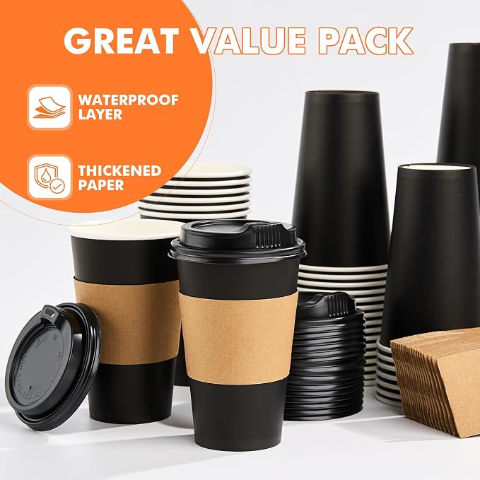 METAPRINT 100 Pack 16 oz Disposable Coffee Cups - Image 6