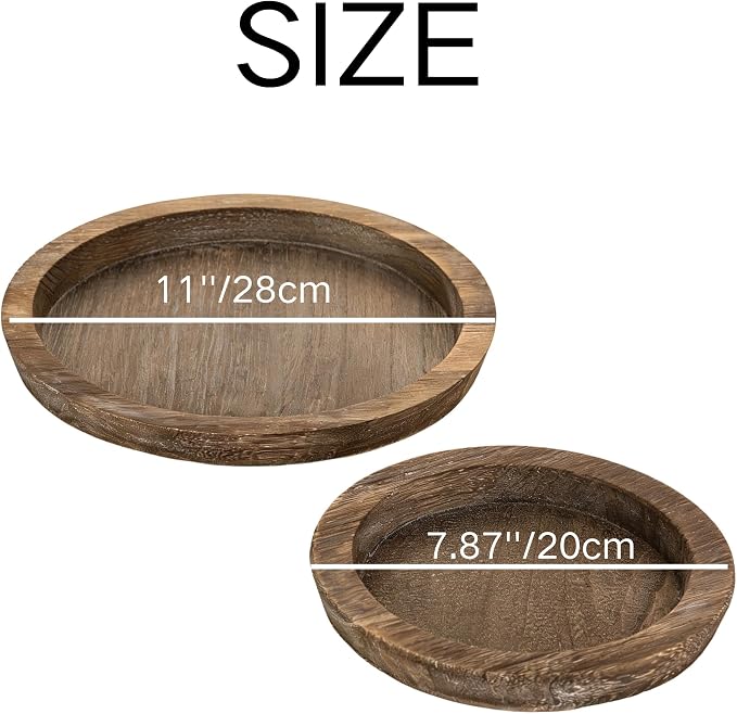 Hanobe Round Wood Candle Holder Trays, Small Coffee Table Centerpiece, 7.8" | - Image 9