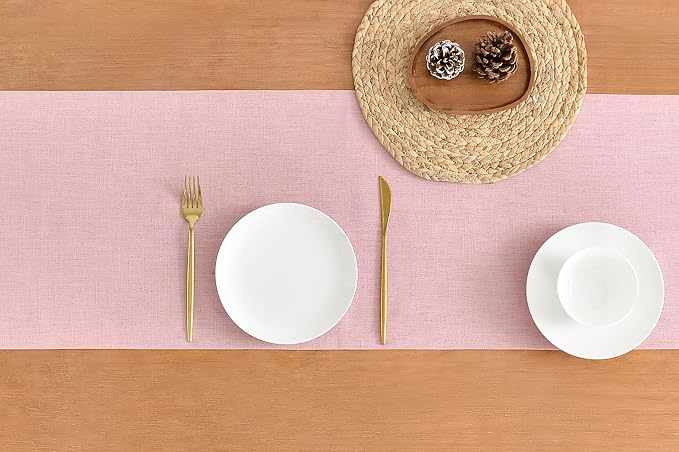 Wracra Linen Table Runner, Burlap Pink Table Runners 72 Inches Long | Rich - Image 2