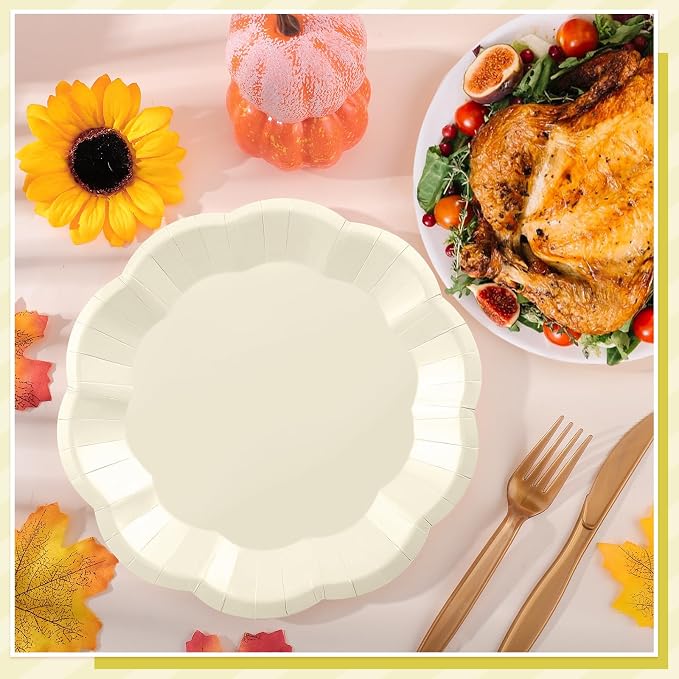 NatNarr 30 Pcs Paper Plates 9 In Cream Party Plates Scalloped Paper Plate | - Image 5