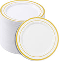 BESTSTAR 7 Inch White with Gold Rim Plastic Plates | 100PCS Disposable by BESTSTAR