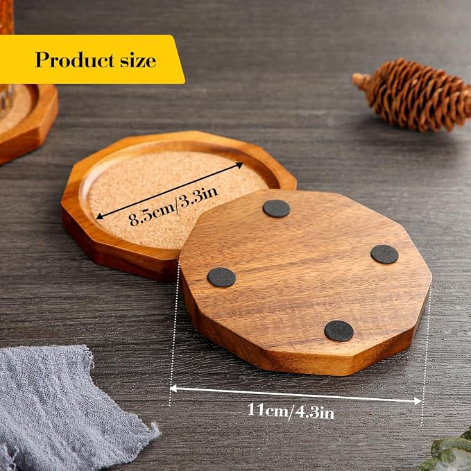 Wood Cork Coasters for Drinks Absorbent - Image 2
