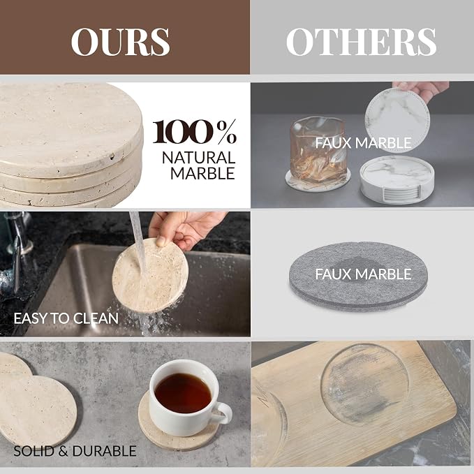 Travertine Coasters, Marble Coaster Set of 4 - Image 9