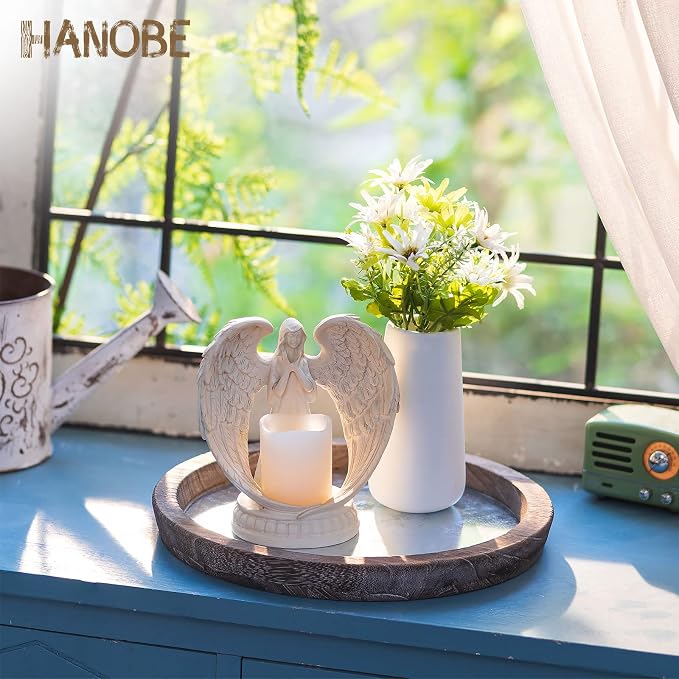 Hanobe Round Wood Decorative Tray: Rustic Wooden Tray - Image 2