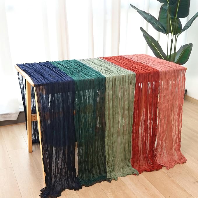 3 Pack Navy Blue Cheesecloth Table Runner 120 Inch Boho Wedding Decor | - Image 8