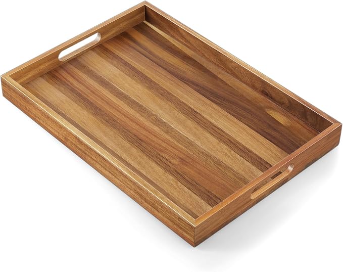 17 Inch Acacia Wood Serving Tray by Unknown