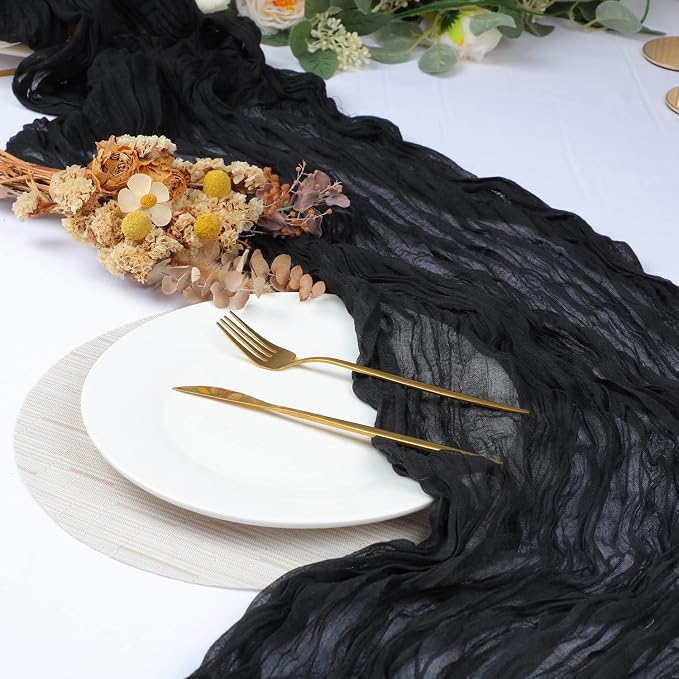 Snowkingdom 6PCS 10 Ft Black Cheesecloth Table Runner, 120 inch Long Cheese - Image 7