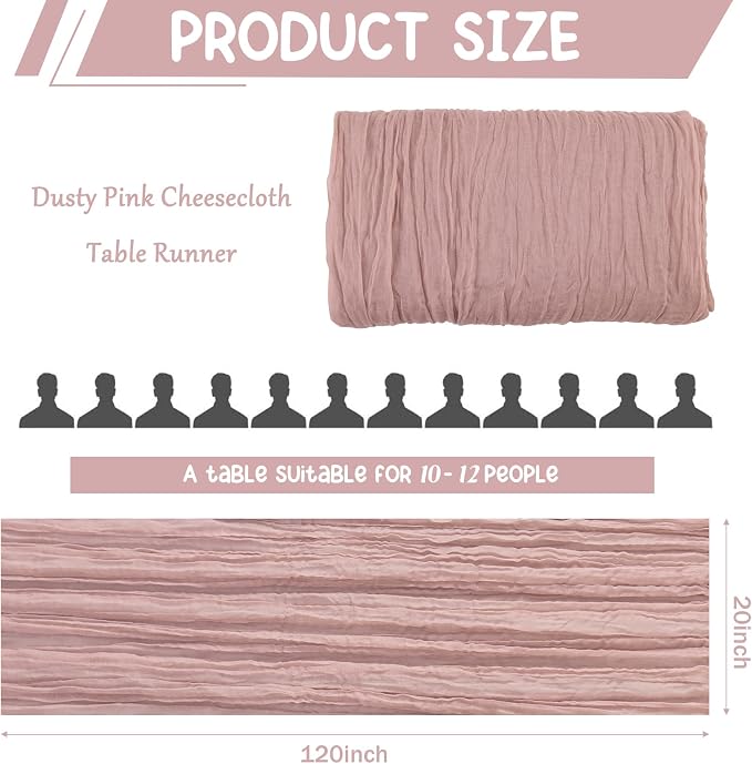 10 Pack Dusty Pink Cheesecloth Table Runner 10FT Boho Gauze Fabric Table Runner - Image 2