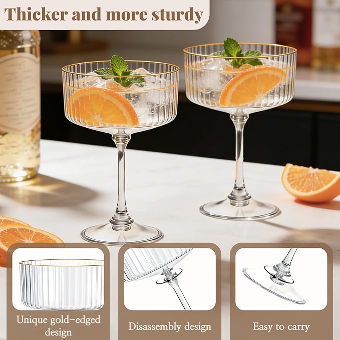 12PCS Plastic Martini Glasses, Unbreakable Reusable Champagne Coupe, Removable - Image 3