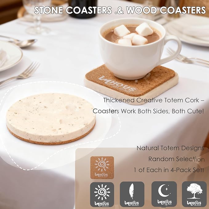 Single Natural Travertine Marble Coaster, Durable Non-Slip Cup Mat, Table - Image 4