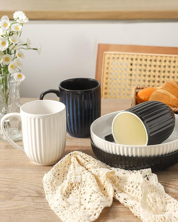 HASENSE 16oz Ceramic Coffee Mugs Set of 4, Modern Lightweight, Tea & Cocoa - Image 6