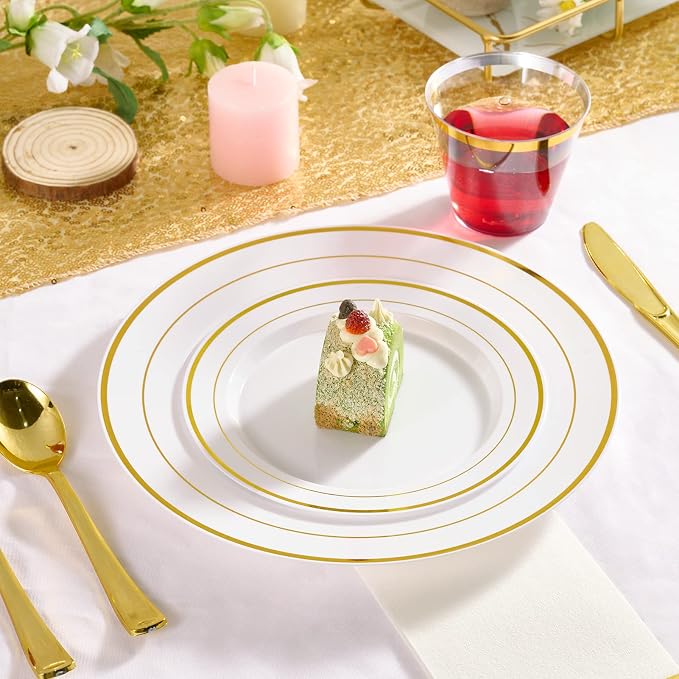 FOCUSLINE Gold Plastic Plates Set of 60, Disposable Plates - Image 2
