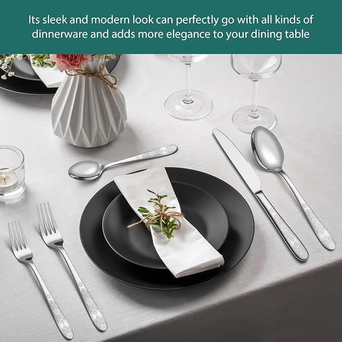 40 Piece Flatware Set, Service for 8, EIUBUIE Premium Stainless Steel Cutlery - Image 7