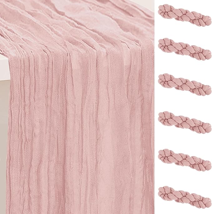 6 Pack Blush Pink Cheesecloth Table Runner 35x120 Inch 10Ft Rustic Gauze Cheese by SuBleer