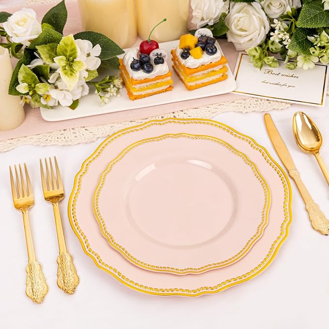 60 Pcs Pink Gold Dessert Plates - Image 5