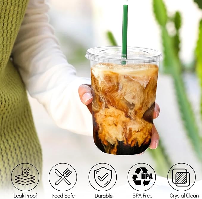 GGOLDMER 50 Set 16oz Clear Round Bottom Plastic Cups - Image 5