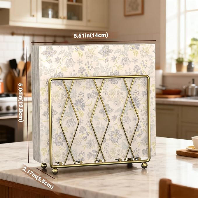 2 Pack Gold Napkin Holders for Table, Metal Set for Kitchen Counter | Two - Image 3
