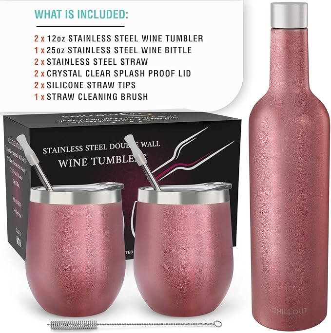 CHILLOUT LIFE 12 oz Stainless Steel Wine Tumblers 2 Pack & 1 Insulated Wine - Image 5