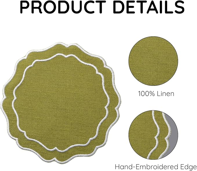 Linen Coasters for Drinks Set of 6, Fabric Coasters - Image 4