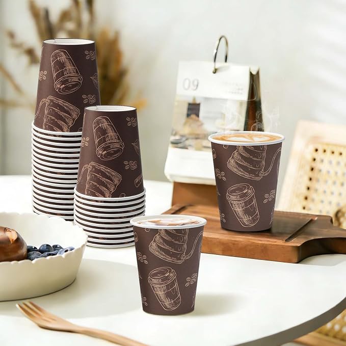 10 oz 180 Pack Disposable Paper Coffee Cups Hot/Cold Drinking Cups | Brown - Image 3