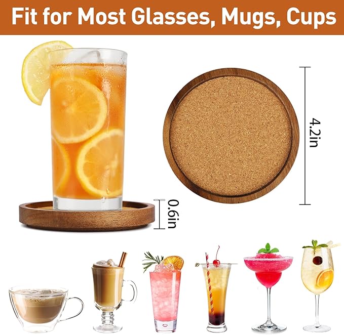 Stackable Wood Absorbent Cork Coaster Set of 4 - Image 3