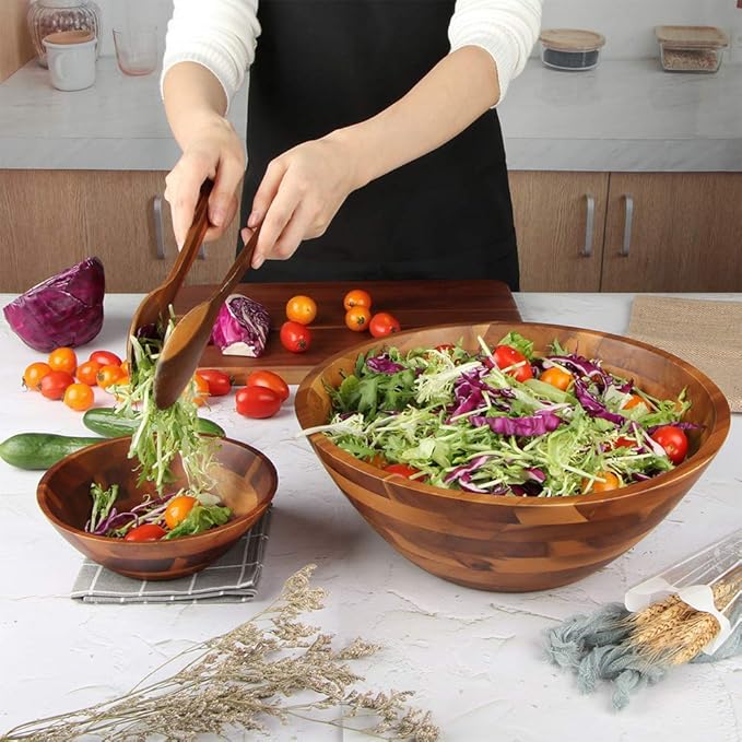 AIDEA Salad Bowls, Wooden Salad Bowls Set, Large Acacia Wood Serving Bowl - Image 4