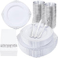 Nervure 350Pcs Silver Plastic Plates, Plastic Dinnerware Set by Nervure