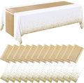 24 Packs White and Gold Disposable Plastic Tablecloths and Satin Table Runner by Breling