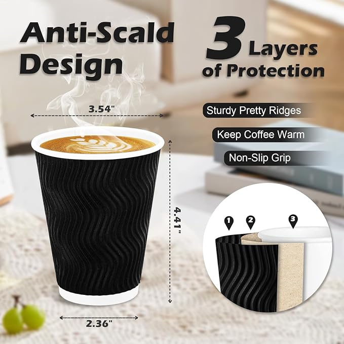 Lamosi 100 Pack Coffee Cups 12 oz, Disposable Paper Coffee Cups No Lids | - Image 2
