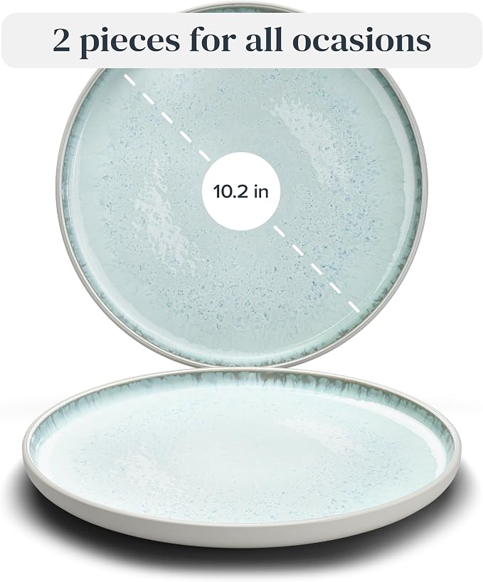 Stoneware dinner plates set 2 pcs – Light beige & blue stylish plates – - Image 3