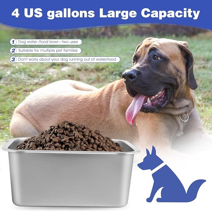 4 Gallon Large Dog Water Bowl, 2 Pack Stainless Steel Dog Bowls | 15.7 x 11.8 x - Image 3