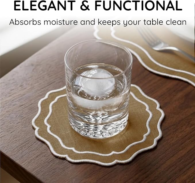 Linen Coasters for Drinks, 4.5 inch, Curry | Absorbent Linen Drink Mats - Image 5