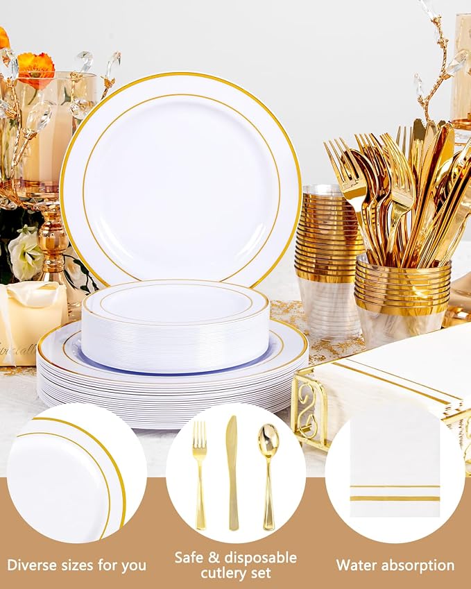 GATHER 350PCS Gold Plastic Plates - Image 9