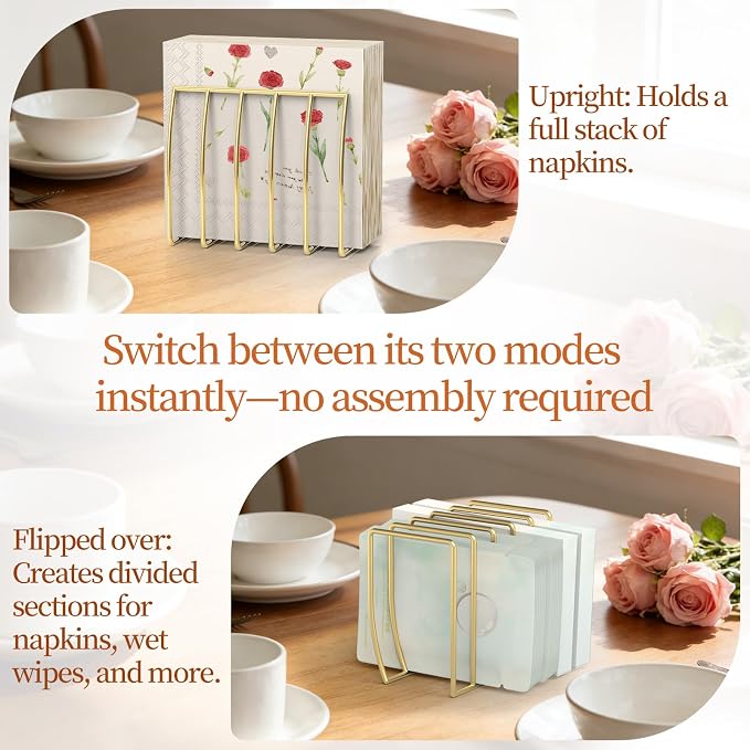Reversible Napkin Holder for Table Gold | 2-in-1 Gold Metal Cocktail Napkin - Image 3
