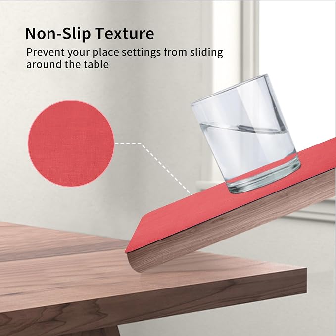 Maxpearl Faux Leather Placemats Set of 8, Light Red | Waterproof - Image 4