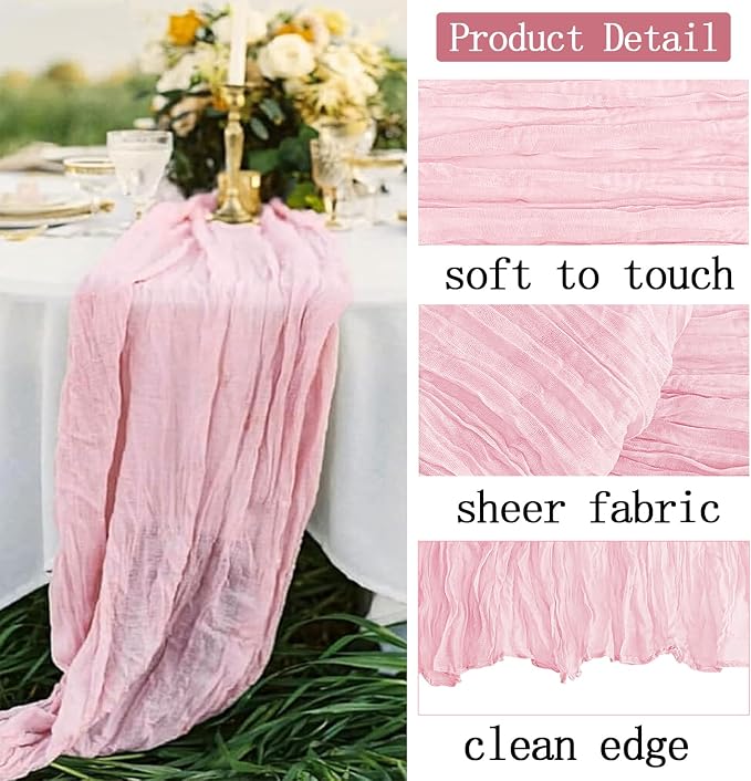 8 Pack Light Pink Cheesecloth Table Runner 20 x 120 inch Gauze Table Runners 10 - Image 4