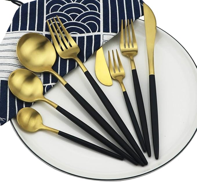 Black Gold Flatware, Royal 4 Piece Matte Black Handle 18/10 Stainless Steel - Image 5