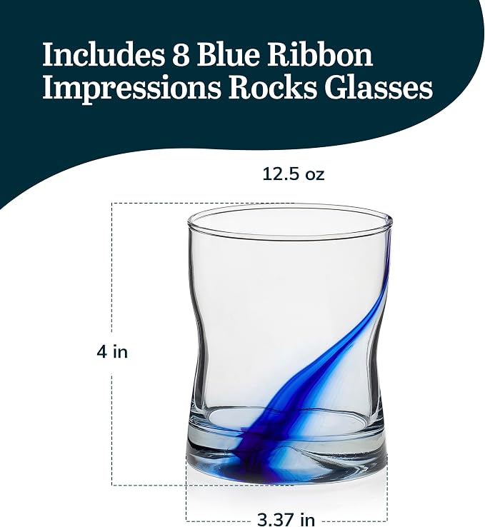 Libbey Blue Ribbon Rock Glasses Set, Artisan-Inspired Four-Dimple Shaped Glass - Image 3