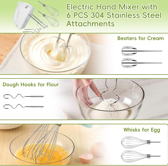 WEPSEN 5-Speed Electric Hand Mixer, 4 Large Mixing Bowls Set, Handheld Mixers - Image 3