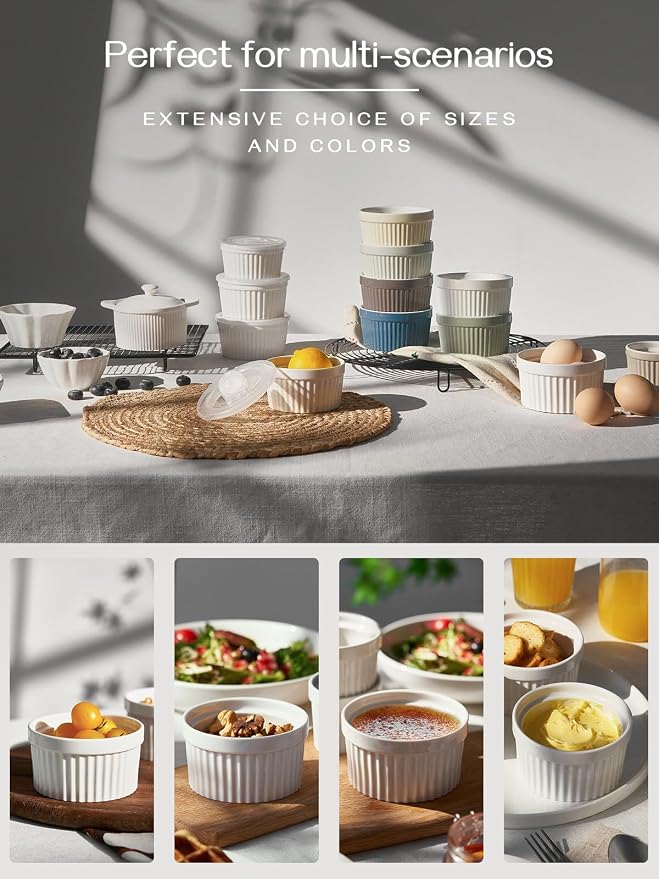 DOWAN Ramekins 10 oz Oven Safe for Creme Brulee, Porcelain Souffle Dishes - Image 4