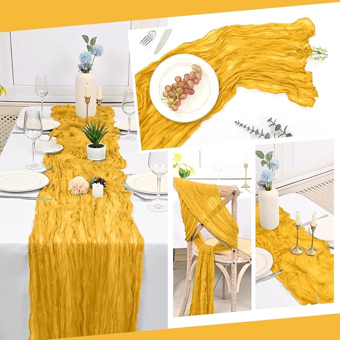 10 Pack Gold Cheesecloth Table Runner 17x108 Inch Boho Gauze Cheese Cloth Table - Image 5