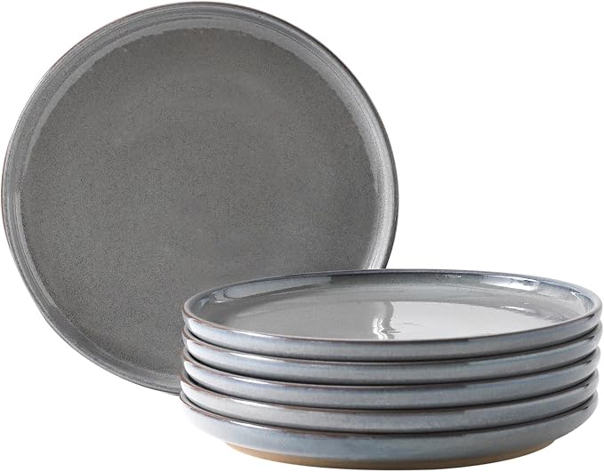 Ceramic Dinner Plates Set of 6, Stoneware 8 Inch, Dishwasher and Oven Safe by Tikooere