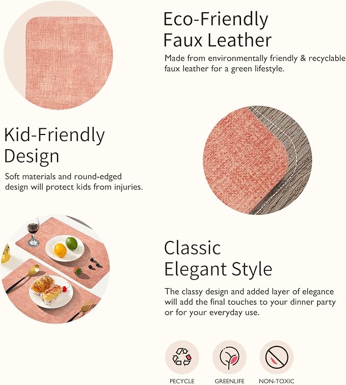 Maxpearl Faux Leather Placemats Set of 4, Suitable - Image 6