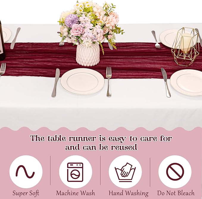 10 Pack Burgundy Cheesecloth Table Runner 10FT Boho Gauze Fabric Table Runner - Image 4