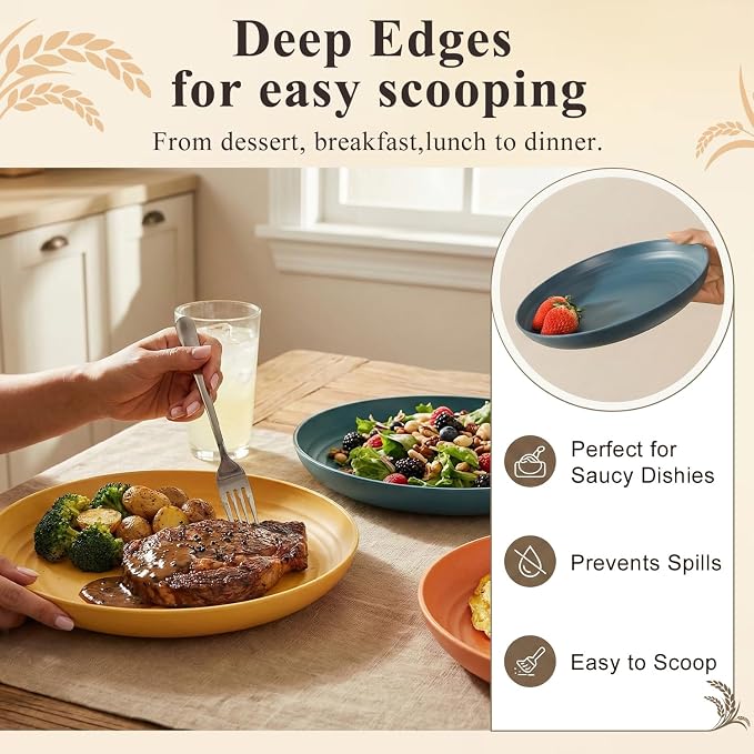 10 Inch Dinner Plates Set of 8, Unbreakable Wheat Straw Plates, Plastic Plates - Image 5