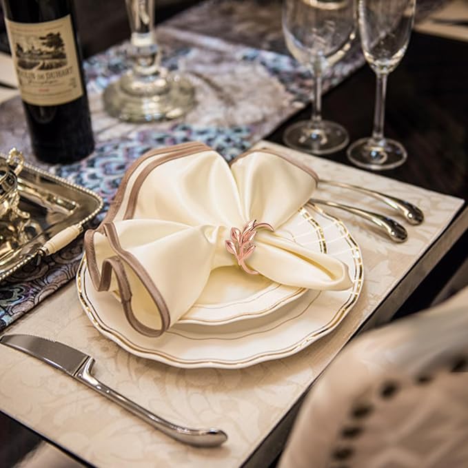 KPOSIYA Set of 6 Leaf Napkin Rings Metal Gold Napkin Holder Table Napkin Rings - Image 2